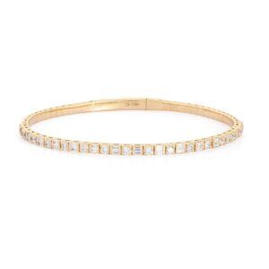 Alternating Round 14K (18k Custom) Yellow Gold Baguette Diamond Bangle Bracelet